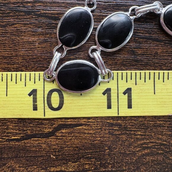 VTG Sterling Silver 925 Black Onyx Bezel Set Station Bracelet Size 7.75" Length - Picture 8 of 10